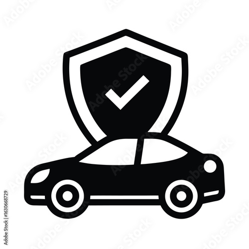 Car protection shield vehicle safety insurance transport checkmark silhouette vector illustration