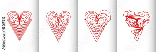 linear heart  banner, background, poster, card, design, heart deformation stages, emotion change concept, Simple Template love cover, labels isolated on  wallpaper, room decoration