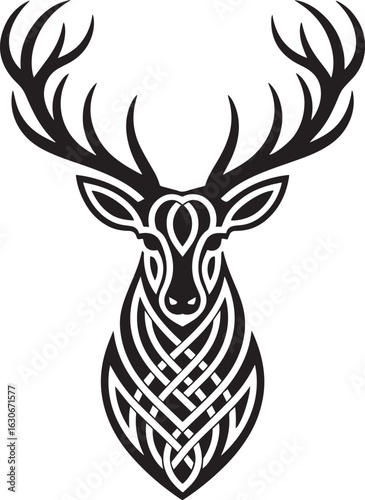 Celtic stag head with intricate knotwork deer animal