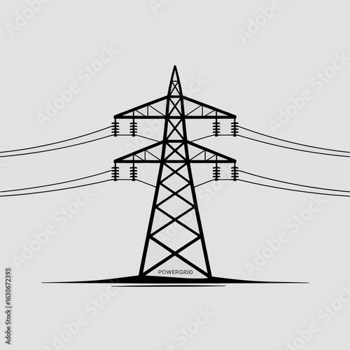 Power Grid Transmission Tower Silhouette Illustration for Energy Infrastructure and Electrical Supply Networks