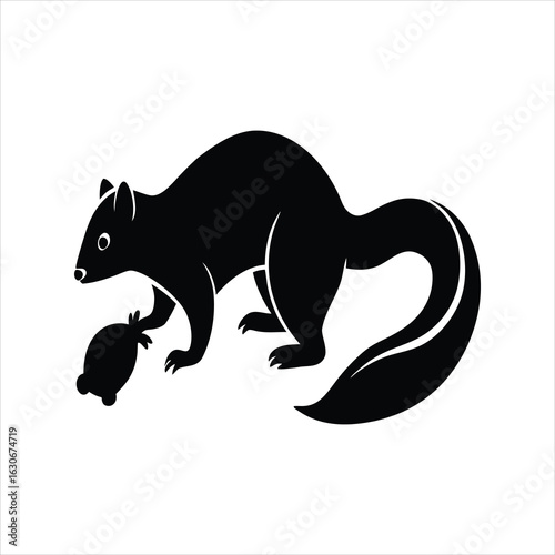 Funny Ferret Stealing Food Vector Silhouette Icon