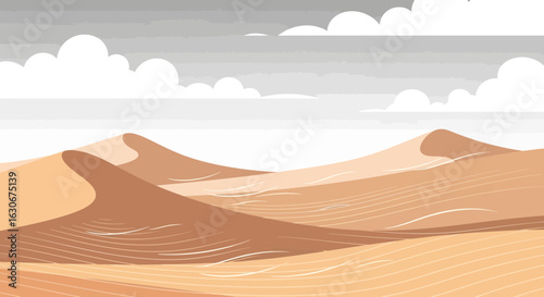 Seamless Desert Landscape With Rolling Dunes And Cloudy Sky