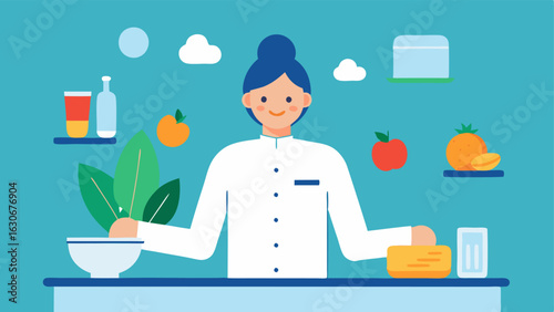 Cooking Workshop A kitchen scene of a biohacking expert demonstrating how to prepare a healthy meal surrounded by ingredients that match a personalized dietary plan.