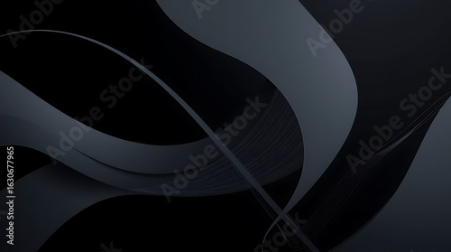 Abstract dark background with smooth flowing waves and curves, creating a modern and elegant design with a futuristic feel, perfect for adding a touch of sophistication
