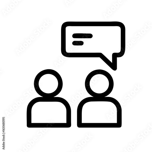 Communication icon showing two people talking with speech bubble for business and social interaction design