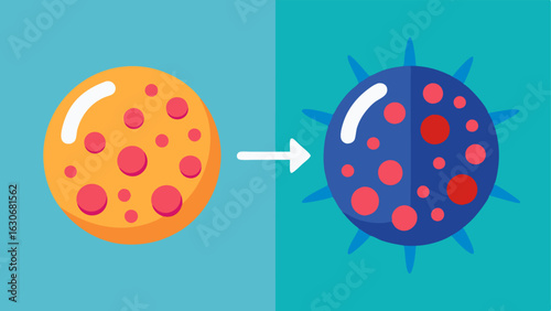 Before and After A splitscreen comparison of healthy and diseased cells visually demonstrating the potential positive impact of CRISPR technology in treating genetic disorders.