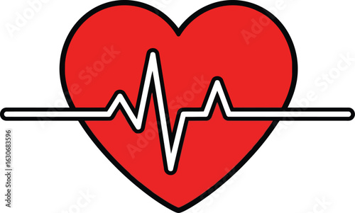Vector art of red heart with a cardiogram line passing through it, symbolizing health and life, isolated on white background