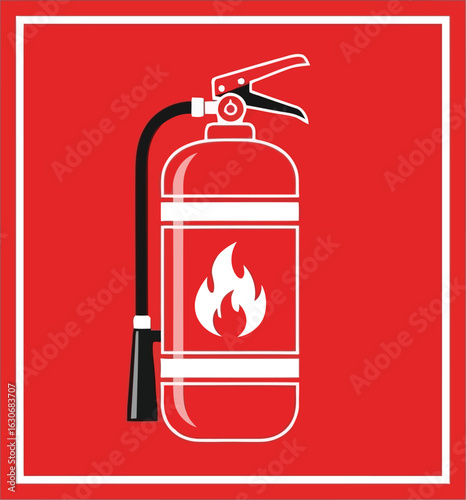 Vector art of fire extinguisher symbol with flame icon on red background