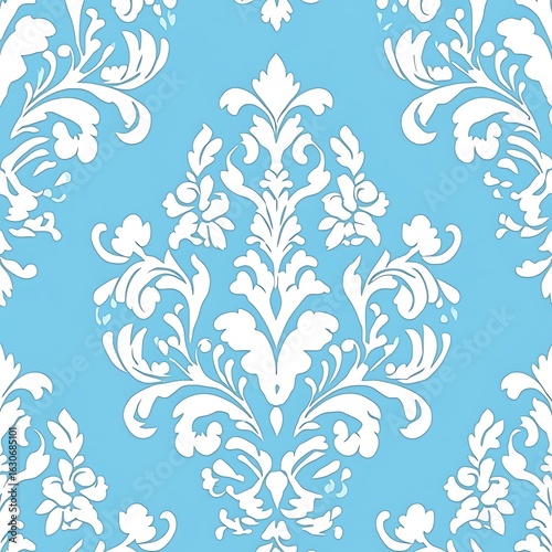 Elegant Damask Pattern Aqua Blue Background