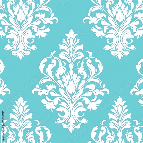 Elegant Damask Pattern Aqua Blue Background
