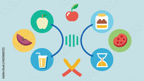 DNA Helix and Lifestyle Icons A double helix surrounded by icons of healthy food exercise equipment and stress symbols showing how lifestyle choices can influence genetic