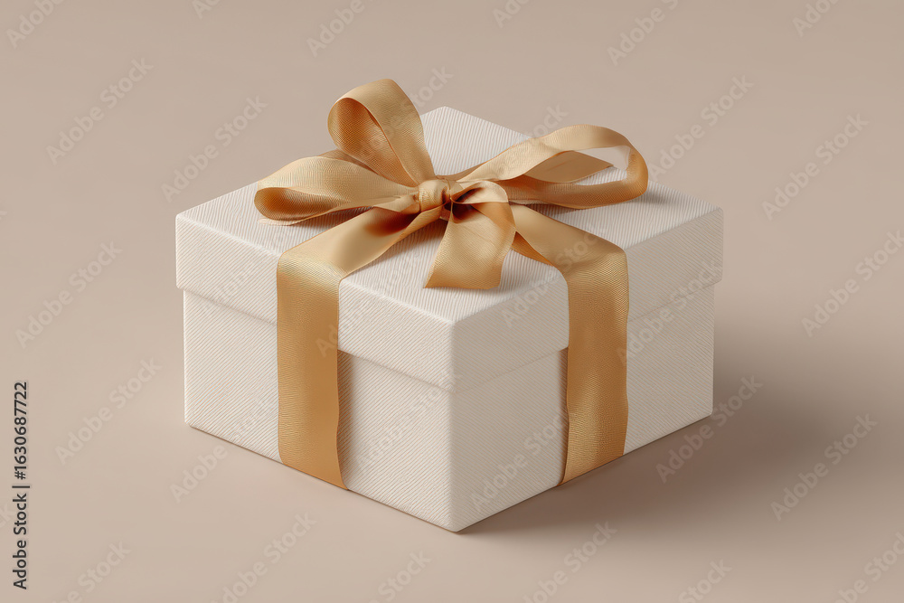Fototapeta premium photorealistic ultraminimalist composition featuring charming gift adorned with elegant ribbons set against clean