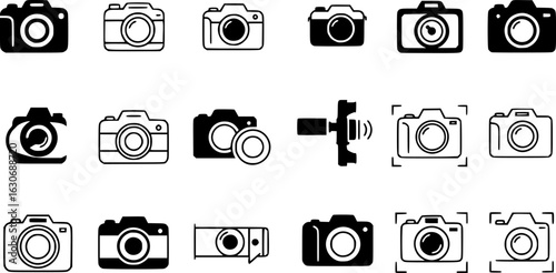Foto camera icon vector set. photo illustration sign collection. focus symbol. cam logo or mark.
