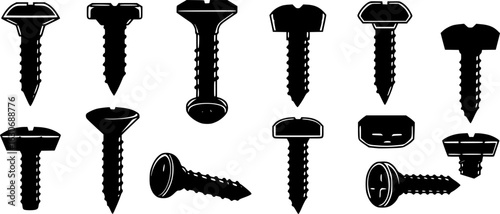 Self-tapping screw icon vector set. Screw illustration sign collection. Bolt symbol or logo.
