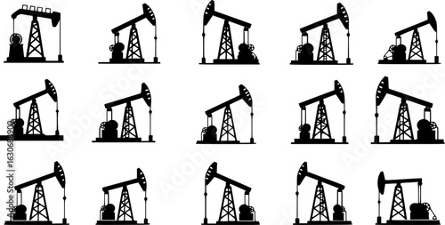 Pump Jack icon vector set. Oil illustration sign. Oil Drilling symbol collection. Oil Pumping logo.
