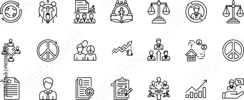 Collection of business and finance icons in outline style