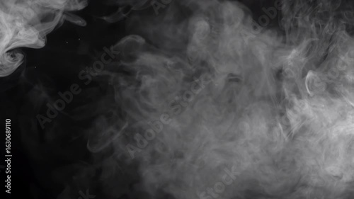 Swirling white smoke expands to fill the black frame. Hypnotic, smooth motion ideal for dramatic or mysterious scenes.