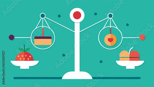 Food Scales A scale balancing various food items symbolizing portion control with circuit lines indicating the influence of AI in optimizing diet.