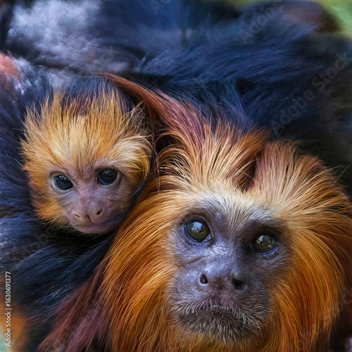 Fotografía Golden-Headed Lion Tamarin with Baby
