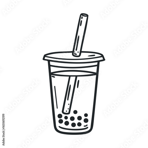 Enjoying bubble tea with tapioca pearls in a clear cup