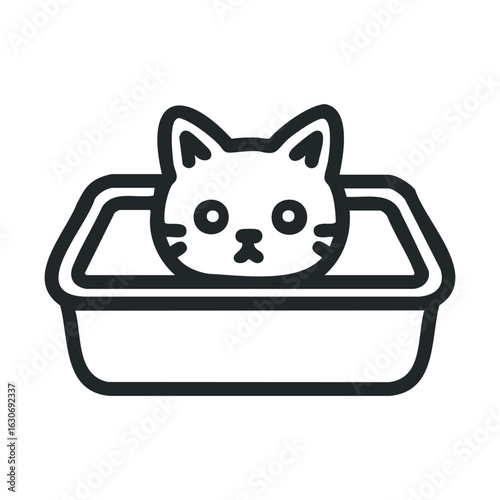 Cat in a litter box looking curiously at surroundings