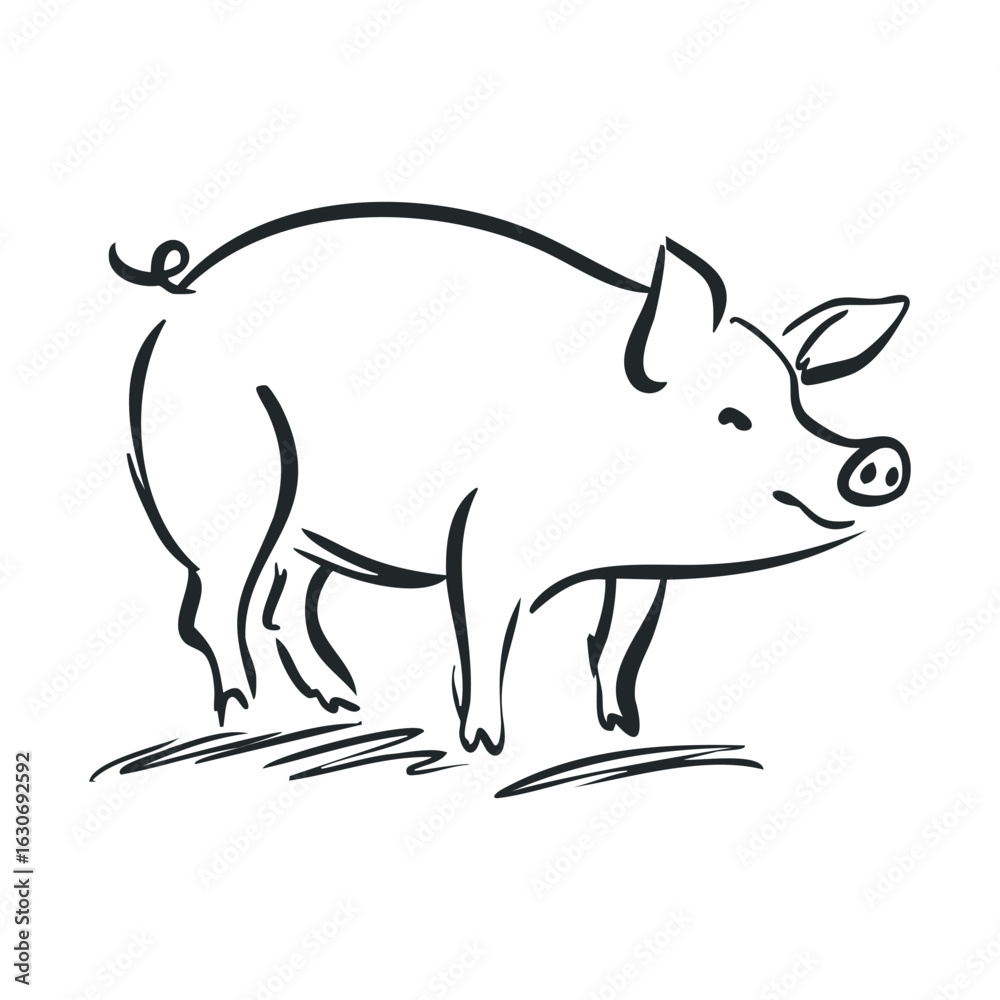 Fototapeta premium Joyful pig walking in a sunny meadow, perfect for farm themes