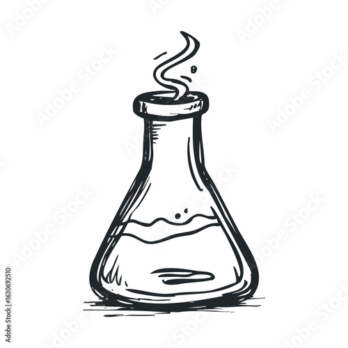 Laboratory flask with bubbles and steam for chemistry experiments