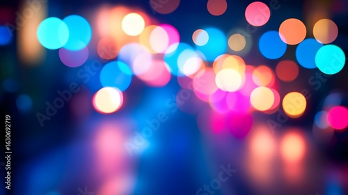 Colorful bokeh lights in a night scene.
