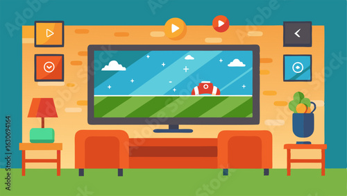 A large flatscreen TV hung on the wall broadcasting a live sports game for the guests to enjoy.