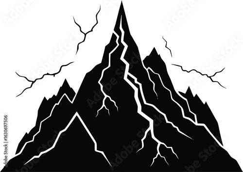 Silhouette of lightning over mountain / Thunderstorm striking mountain