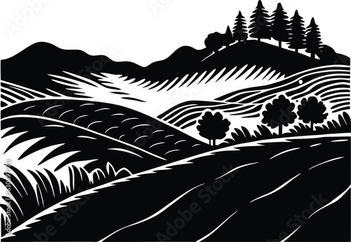 Silhouette of rolling grassland hills / Wide open grassy plains