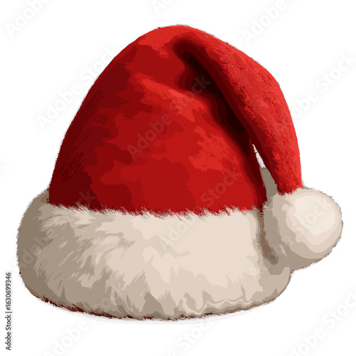 Red and white Santa Claus hat with fluffy trim  