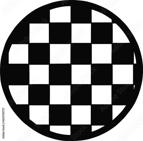 Black and White Vector Icon of a Circular Checkerboard