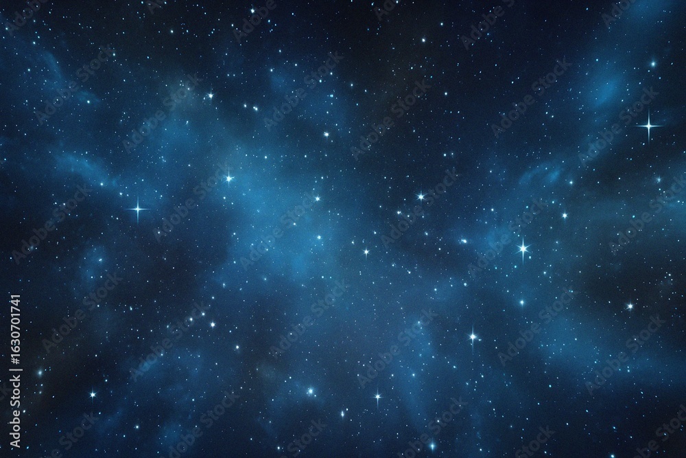 Obraz premium Starry sky background, blue night sky full of stars, glowing stars in the dark space, starry background, dark night, stars in the distance, starlight, dark background with a blue glow, night sky. 