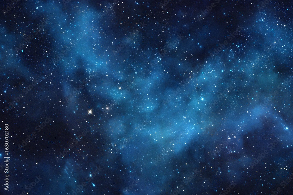 Obraz premium Starry sky background, blue night sky full of stars, glowing stars in the dark space, starry background, dark night, stars in the distance, starlight, dark background with a blue glow, night sky. 