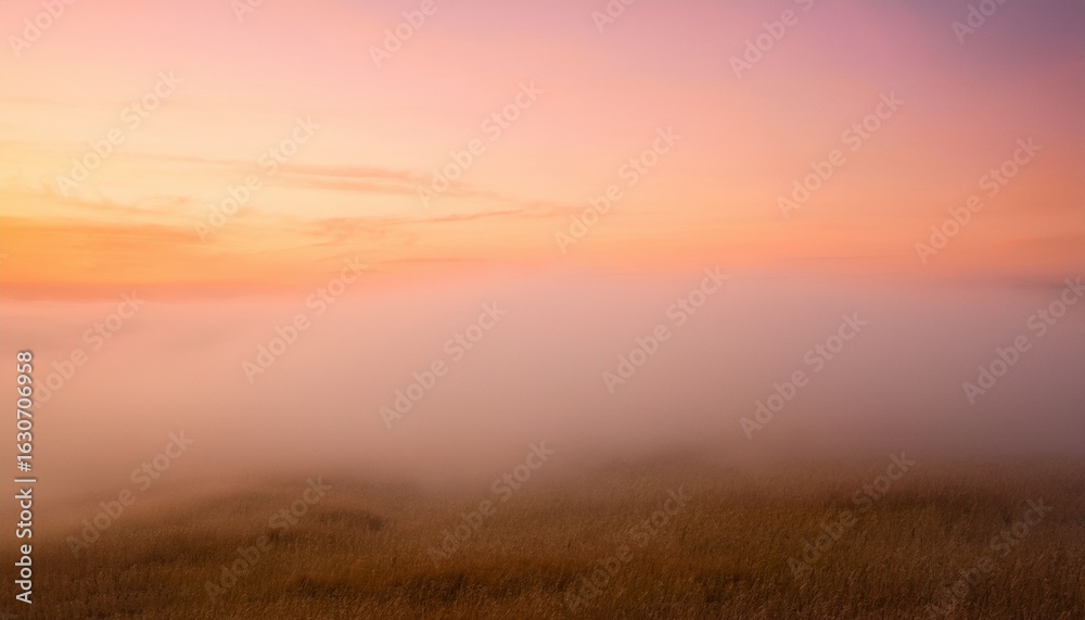 Fototapeta premium fog softly rolling into a gradient pastel peach and orange backdrop with diffused lighting highlighting its smooth flow