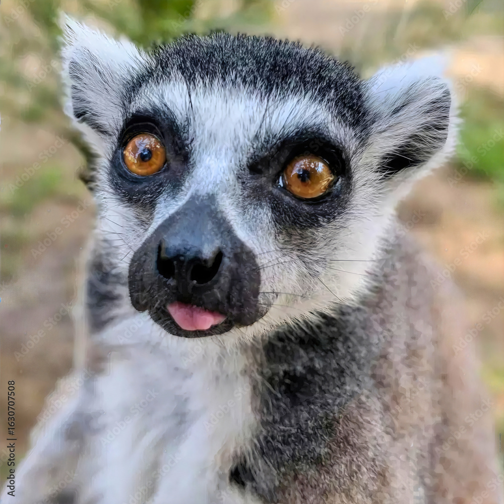 Obraz premium Ring-Tailed Lemur with Tongue Out