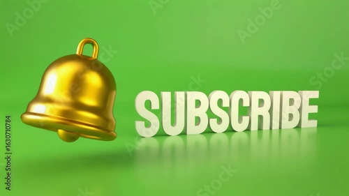 Golden bell animation with bold 3D text encouraging viewer engagement and channel growth, perfect for social media content creators seeking to boost their online presence and audience interaction.