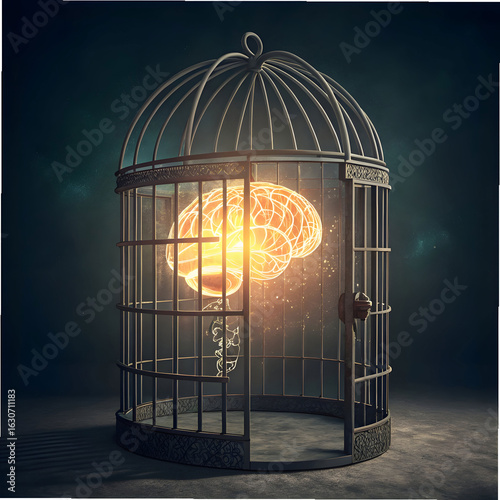 open cage with glowing brain flying out