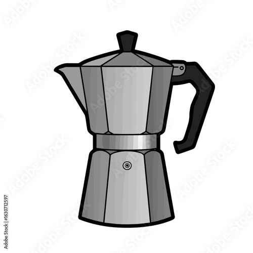Metal coffee maker icon representing brewing process and coffee culture concept