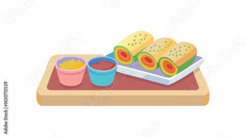 Illustration of burritos and dips isolated on white background, a vibrant and appetizing depiction of mexican cuisine, perfect for foodrelated designs