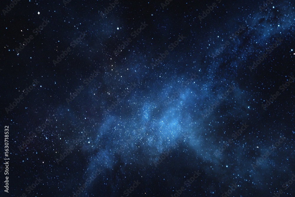 Fototapeta premium Starry sky background, blue night sky full of stars, glowing stars in the dark space, starry background, dark night, stars in the distance, starlight, dark background with a blue glow, night sky. 