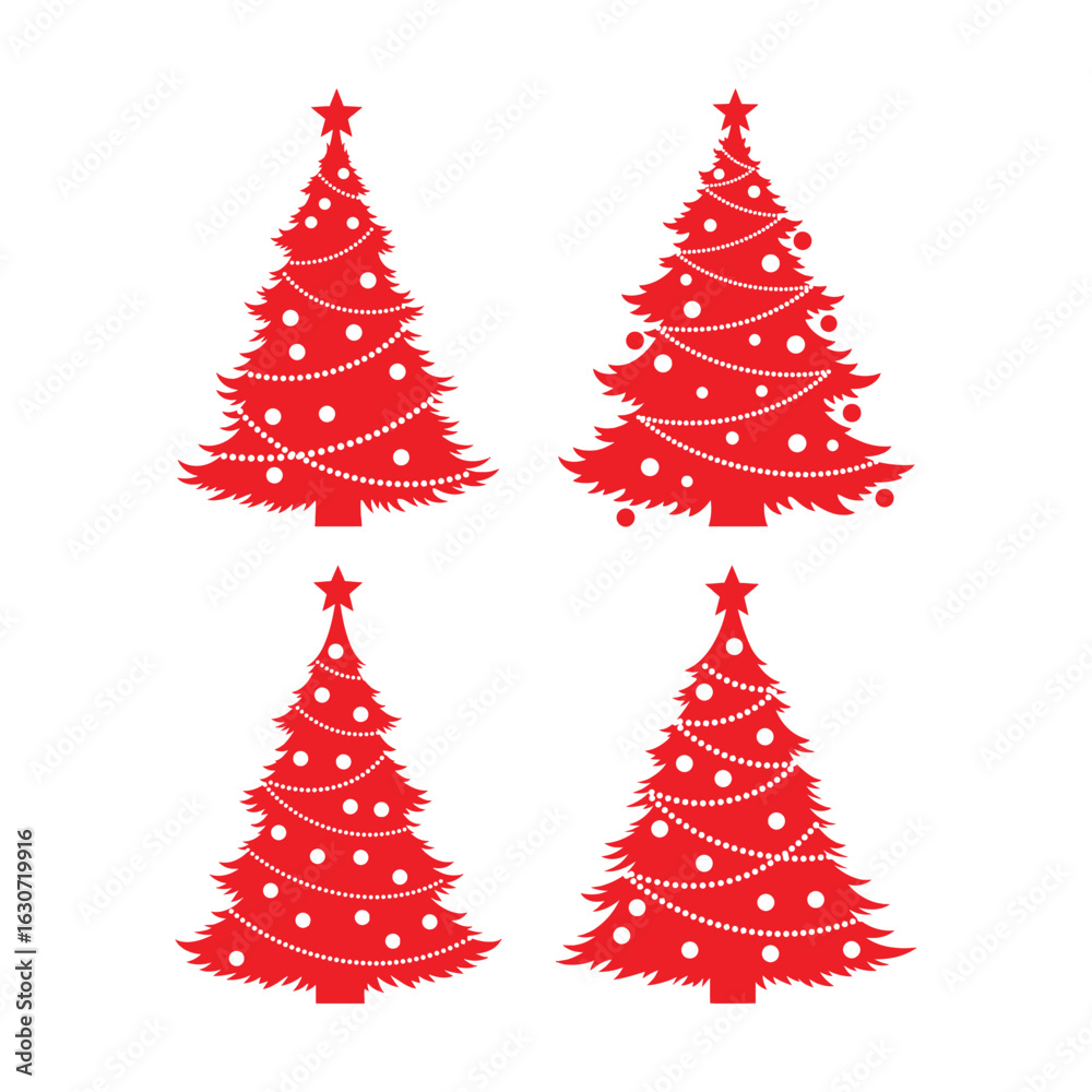 Obraz premium Christmas collection of red christmas trees isolated on white background, perfect for holiday decorations design elements