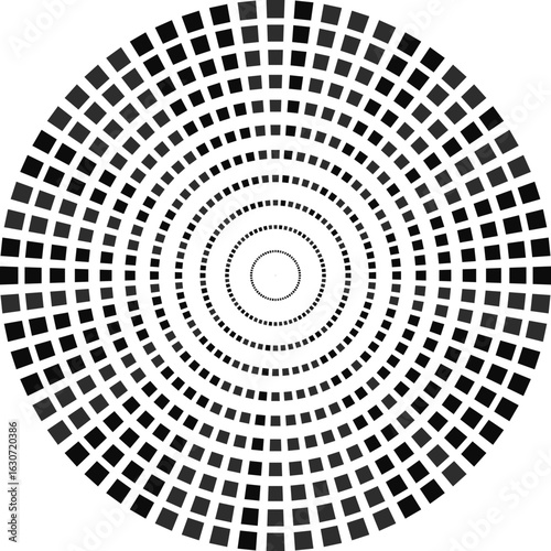 Square-based rays extend outward in a uniform radial direction forming a complete circle.