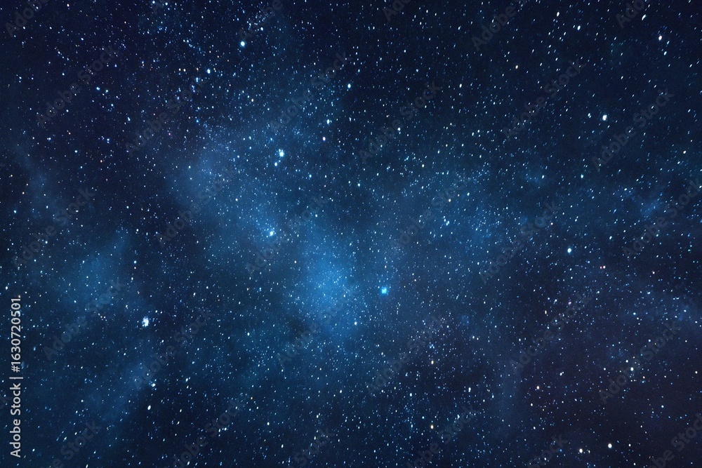 Obraz premium Starry sky background, blue night sky full of stars, glowing stars in the dark space, starry background, dark night, stars in the distance, starlight, dark background with a blue glow, night sky. 