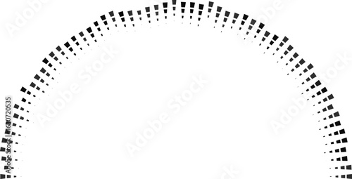 Half-circle construction includes square rays of irregular size radiating both inside and outside.