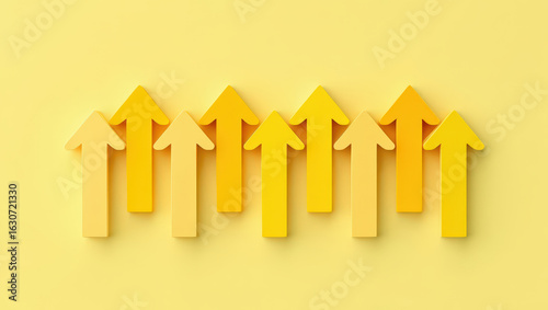 Elevated Yellow Arrows Pointing Upward on a Matching Background Signifying Positive Direction and Advancement in Business and Personal Growth with Optimistic Outlook
