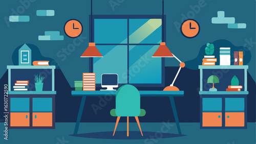 A quiet study nook with individual desks and lamps for focused work.