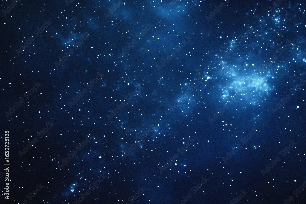 Obraz premium Starry sky background, blue night sky full of stars, glowing stars in the dark space, starry background, dark night, stars in the distance, starlight, dark background with a blue glow, night sky. 