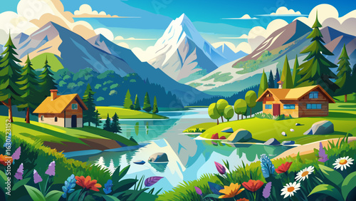 Clear alpine lake reflects Salzburg’s summer skies. Zell am See sparkles below snow-tipped peaks. Wildflowers bloom near winding trails. Wooden chalets nestle peacefully among pine-covered hills and v